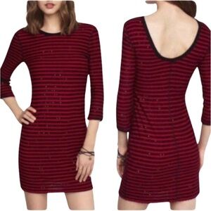 EXPRESS Red & Black Striped Sequin scoop Back Bodycon Dress